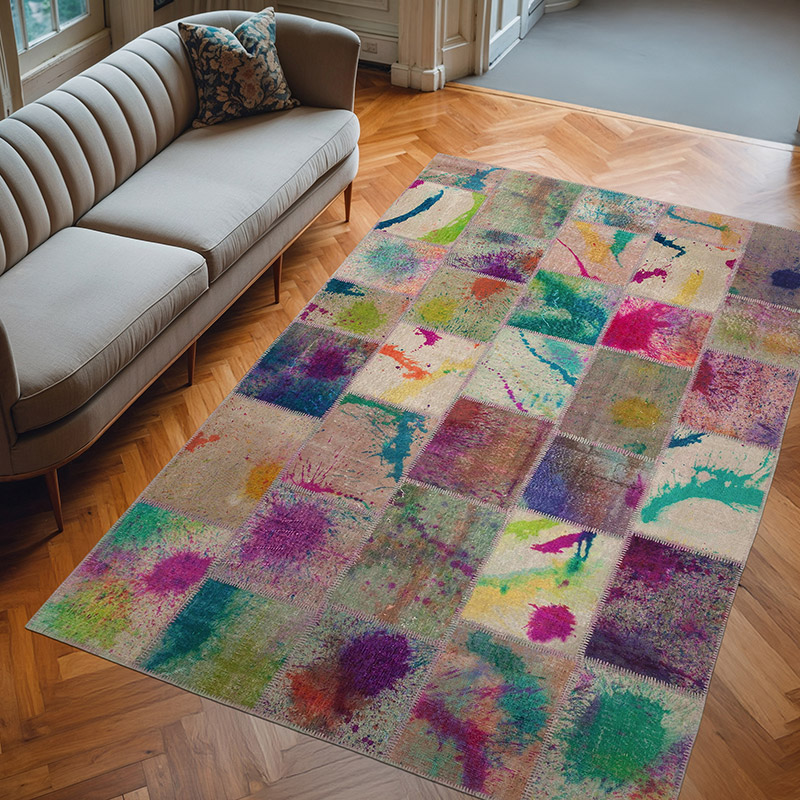 Patchwork Hand-Knotted Turkish Rug - 6' 7" x 10'  (79" x 120") - K0063952