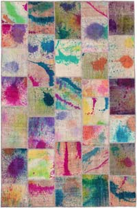Patchwork Hand-Knotted Turkish Rug - 6' 6" x 9' 11" (78" x 119")