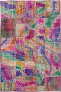 Patchwork Hand-Knotted Turkish Rug - 6' 7" x 9' 10" (79" x 118")