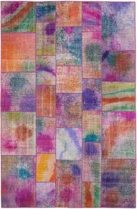 Patchwork Hand-Knotted Turkish Rug - 6' 7" x 9' 10" (79" x 118")