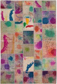 Patchwork Hand-Knotted Turkish Rug - 6' 8" x 9' 11" (80" x 119")