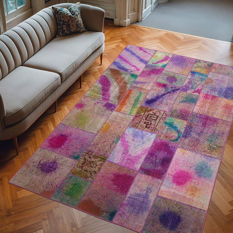 Patchwork Hand-Knotted Turkish Rug - 6' 6" x 9' 11" (78" x 119") - K0063961