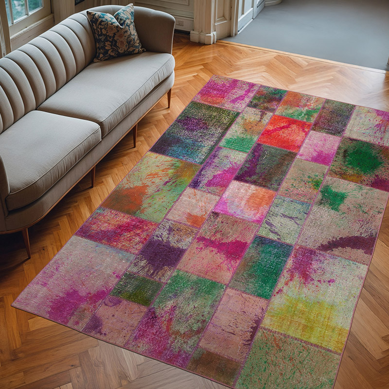 Patchwork Hand-Knotted Turkish Rug - 6' 6" x 9' 11" (78" x 119") - K0063964