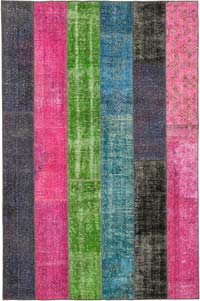 Patchwork Hand-Knotted Turkish Rug - 6' 7" x 9' 10" (79" x 118")