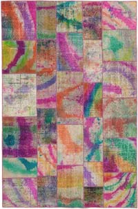 Patchwork Hand-Knotted Turkish Rug - 6' 7" x 9' 10" (79" x 118")