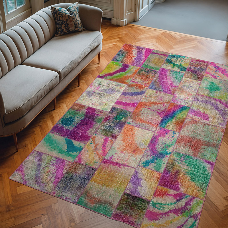 Patchwork Hand-Knotted Turkish Rug - 6' 7" x 9' 10" (79" x 118") - K0063966