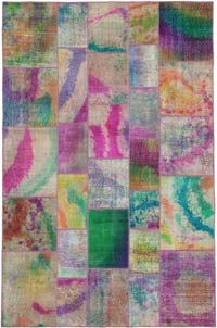 Patchwork Hand-Knotted Turkish Rug - 6' 6" x 9' 11" (78" x 119")