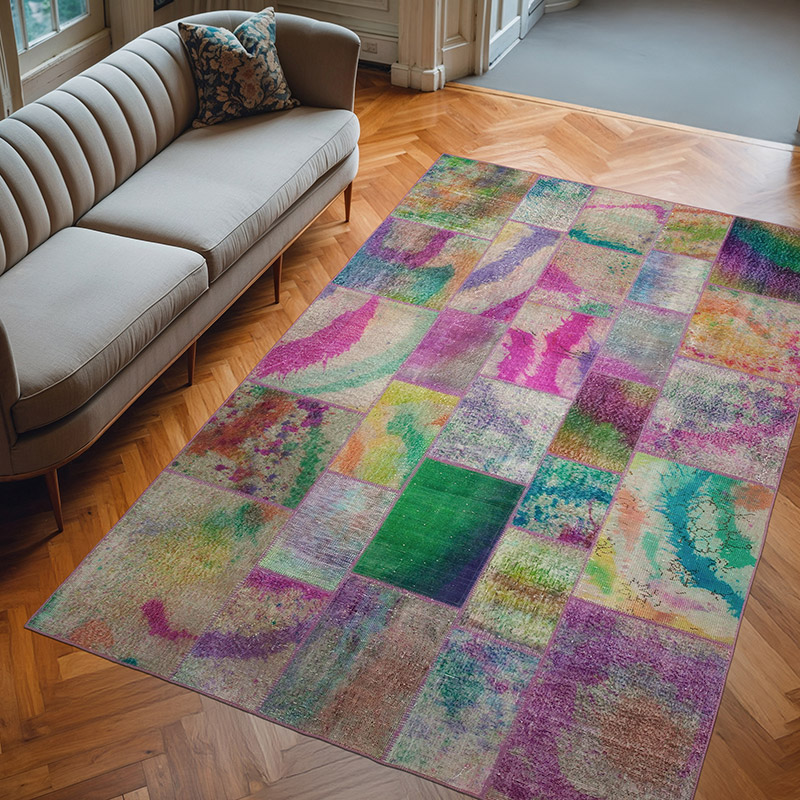 Patchwork Hand-Knotted Turkish Rug - 6' 6" x 9' 11" (78" x 119") - K0063968