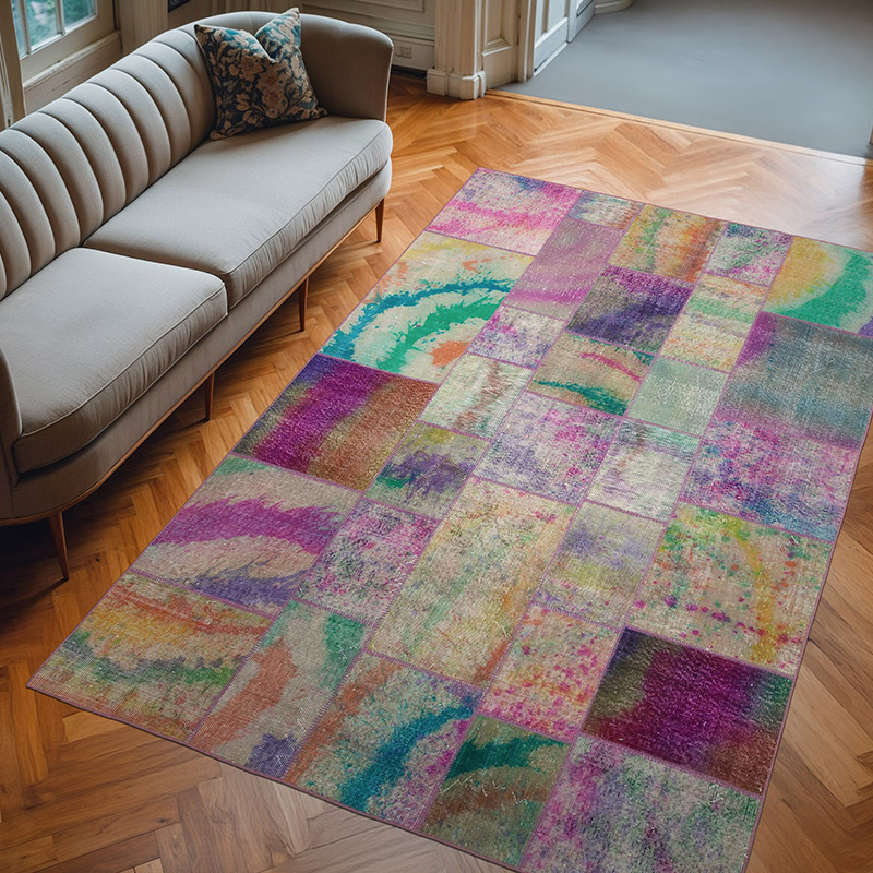 Patchwork Hand-Knotted Turkish Rug - 6' 6" x 9' 11" (78" x 119") - K0063969