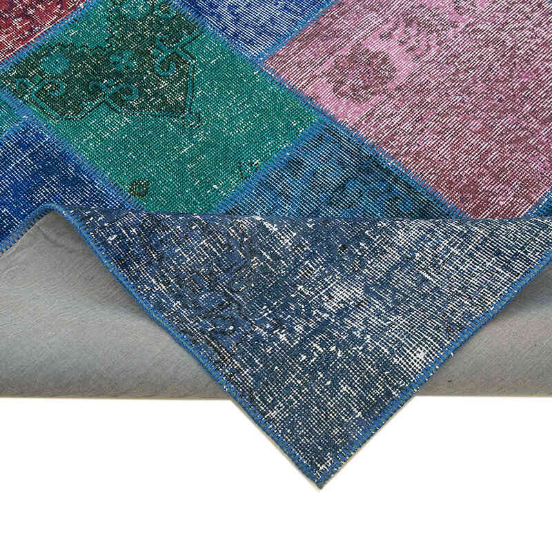 Aqua Patchwork Hand-Knotted Turkish Rug - 6' 8" x 9' 10" (80" x 118") - K0063972