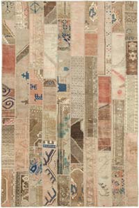 Patchwork Hand-Knotted Turkish Rug - 6' 7" x 9' 10" (79" x 118")