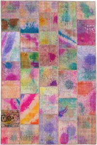 Patchwork Hand-Knotted Turkish Rug - 6' 7" x 9' 11" (79" x 119")