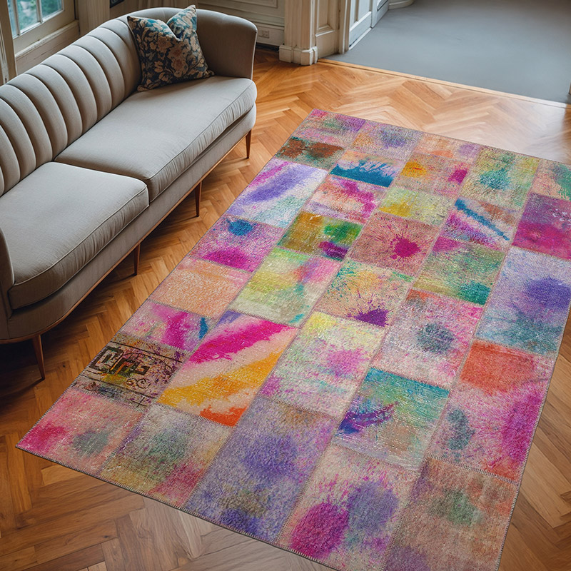 Patchwork Hand-Knotted Turkish Rug - 6' 7" x 9' 11" (79" x 119") - K0063974