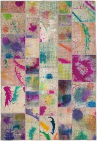Patchwork Hand-Knotted Turkish Rug - 6' 9" x 9' 11" (81" x 119")