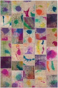 Patchwork Hand-Knotted Turkish Rug - 6' 7" x 9' 10" (79" x 118")