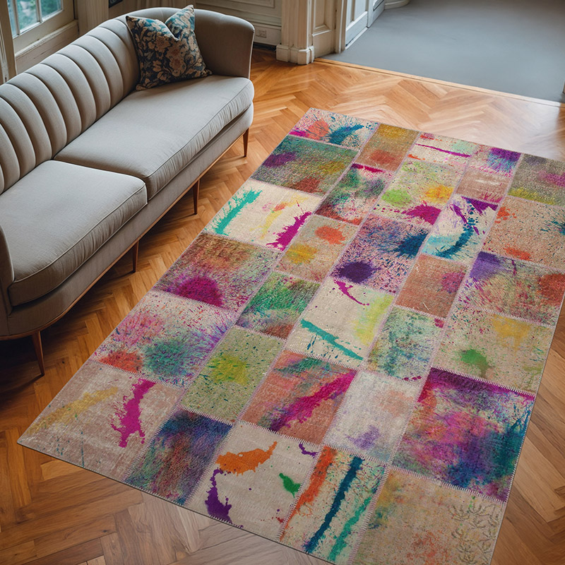 Patchwork Hand-Knotted Turkish Rug - 6' 8" x 10'  (80" x 120") - K0063980