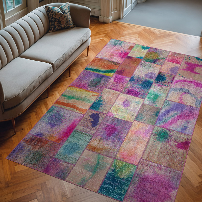 Patchwork Hand-Knotted Turkish Rug - 6' 6" x 9' 10" (78" x 118") - K0063982