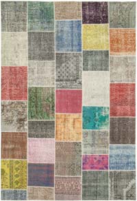Patchwork Hand-Knotted Turkish Rug - 6' 9" x 9' 11" (81" x 119")