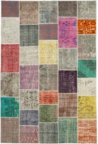 Patchwork Hand-Knotted Turkish Rug - 6' 8" x 9' 11" (80" x 119")