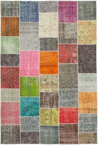 Patchwork Hand-Knotted Turkish Rug - 6' 9" x 9' 10" (81" x 118")