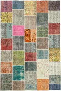 Patchwork Hand-Knotted Turkish Rug - 6' 9" x 9' 9" (81" x 117")