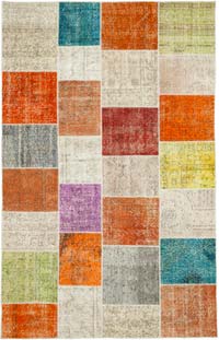 Patchwork Hand-Knotted Turkish Rug - 6' 4" x 9' 10" (76" x 118")