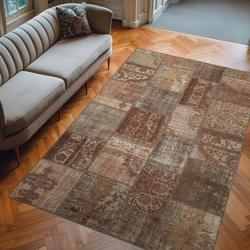 Patchwork Hand-Knotted Turkish Rug - 6' 6" x 9' 11" (78" x 119") - K0064009