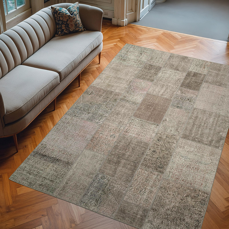 Patchwork Hand-Knotted Turkish Rug - 6' 7" x 9' 9" (79" x 117") - K0064019
