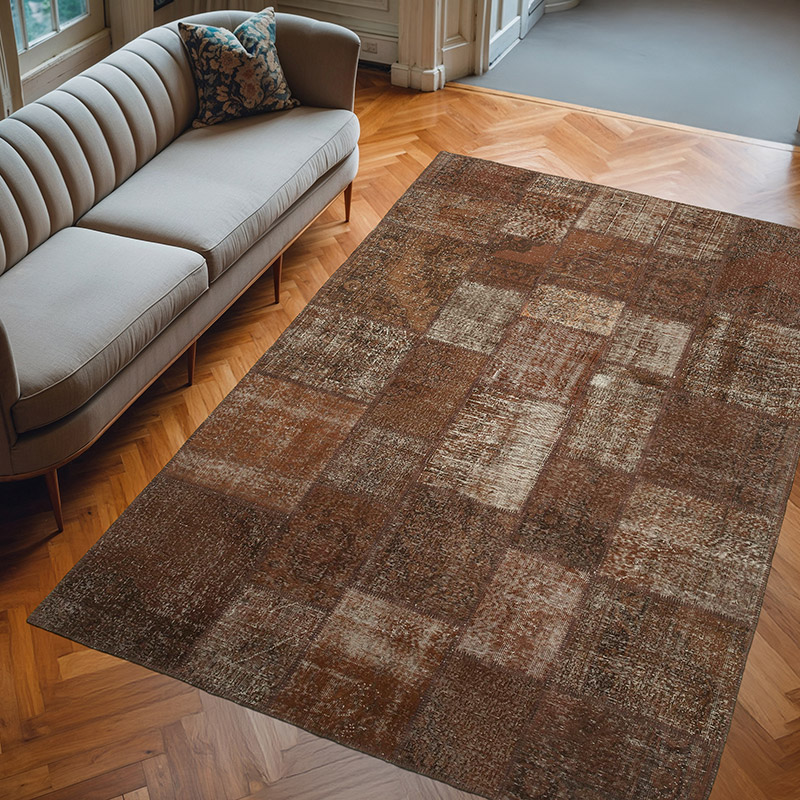 Patchwork Hand-Knotted Turkish Rug - 6' 8" x 9' 11" (80" x 119") - K0064021