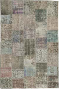 Blue Patchwork Hand-Knotted Turkish Rug - 6' 9" x 9' 10" (81" x 118")