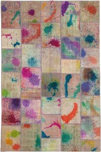 Patchwork Hand-Knotted Turkish Rug - 6' 7" x 9' 11" (79" x 119")
