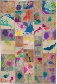Patchwork Hand-Knotted Turkish Rug - 6' 8" x 9' 11" (80" x 119")