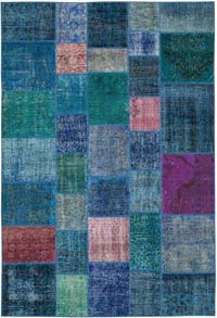 Patchwork Hand-Knotted Turkish Rug - 6' 8" x 9' 10" (80" x 118")