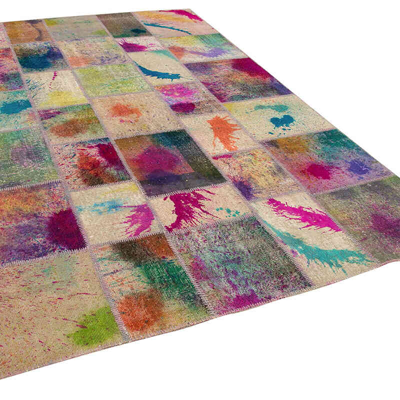 Patchwork Hand-Knotted Turkish Rug - 6' 9" x 9' 10" (81" x 118") - K0064044