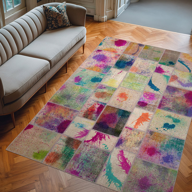 Patchwork Hand-Knotted Turkish Rug - 6' 9" x 9' 10" (81" x 118") - K0064044