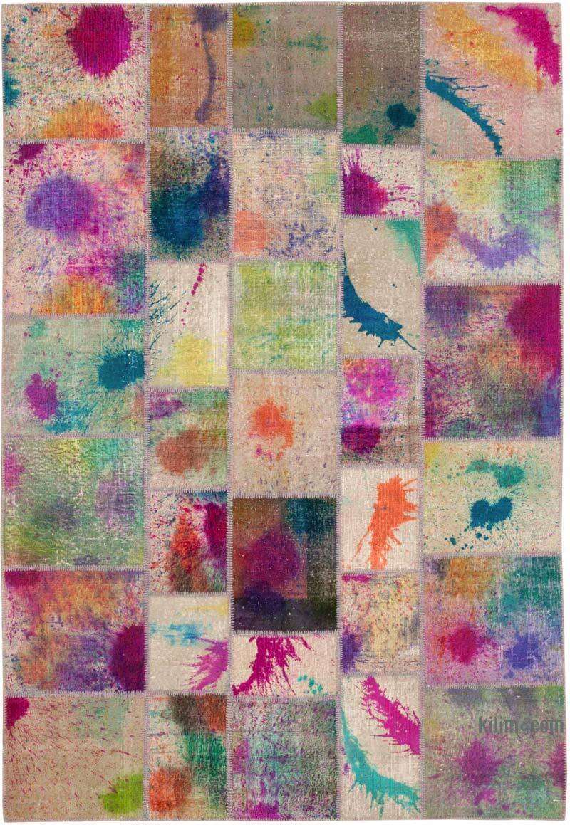 Patchwork Hand-Knotted Turkish Rug - 6' 9" x 9' 10" (81" x 118") - K0064044