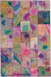 Patchwork Hand-Knotted Turkish Rug - 6' 6" x 9' 10" (78" x 118")