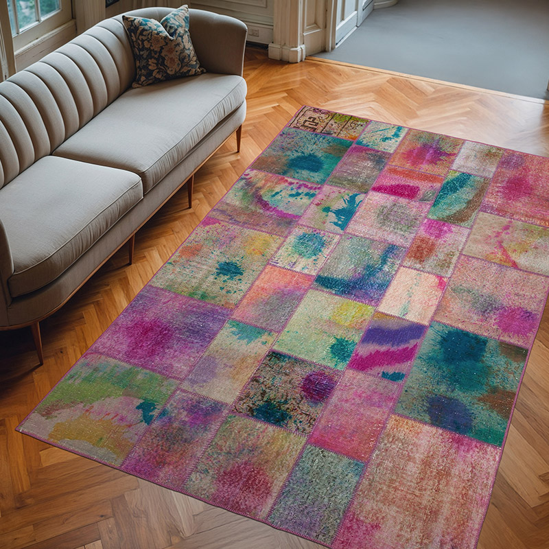 Patchwork Hand-Knotted Turkish Rug - 6' 6" x 9' 10" (78" x 118") - K0064050