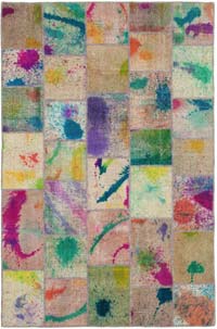 Patchwork Hand-Knotted Turkish Rug - 6' 7" x 9' 11" (79" x 119")