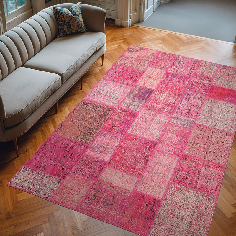 Patchwork Hand-Knotted Turkish Rug - 6' 7" x 9' 11" (79" x 119") - K0064054