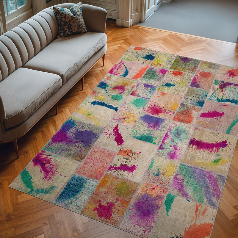 Patchwork Hand-Knotted Turkish Rug - 6' 9" x 10'  (81" x 120") - K0064058