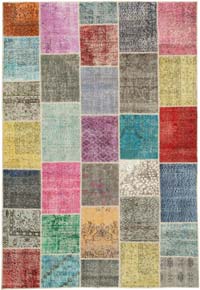 Patchwork Hand-Knotted Turkish Rug - 6' 9" x 9' 10" (81" x 118")