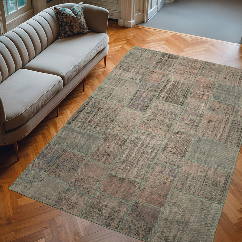 Patchwork Hand-Knotted Turkish Rug - 6' 9" x 9' 11" (81" x 119") - K0064067