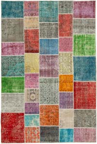 Patchwork Hand-Knotted Turkish Rug - 6' 8" x 9' 10" (80" x 118")