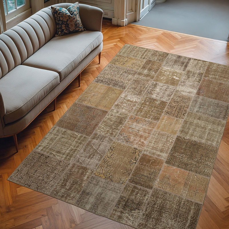 Patchwork Hand-Knotted Turkish Rug - 6' 6" x 9' 10" (78" x 118") - K0064076