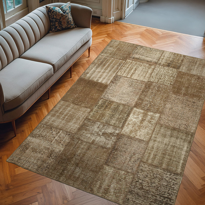 Patchwork Hand-Knotted Turkish Rug - 6' 5" x 9' 11" (77" x 119") - K0064082