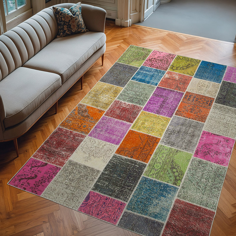 Patchwork Hand-Knotted Turkish Rug - 6' 8" x 9' 10" (80" x 118") - K0064086