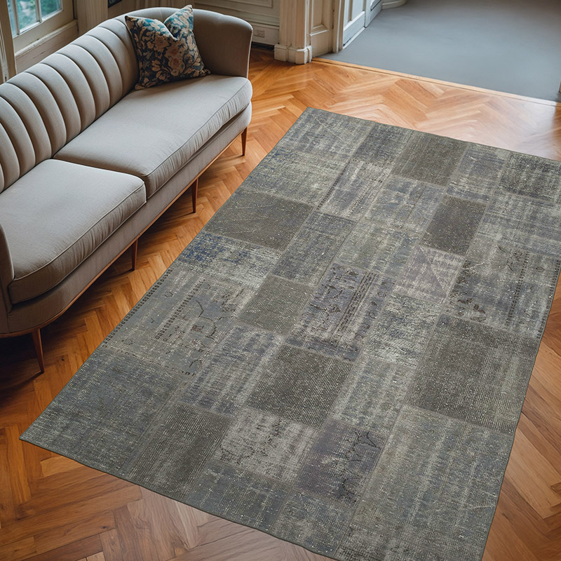 Patchwork Hand-Knotted Turkish Rug - 6' 6" x 9' 10" (78" x 118") - K0064088