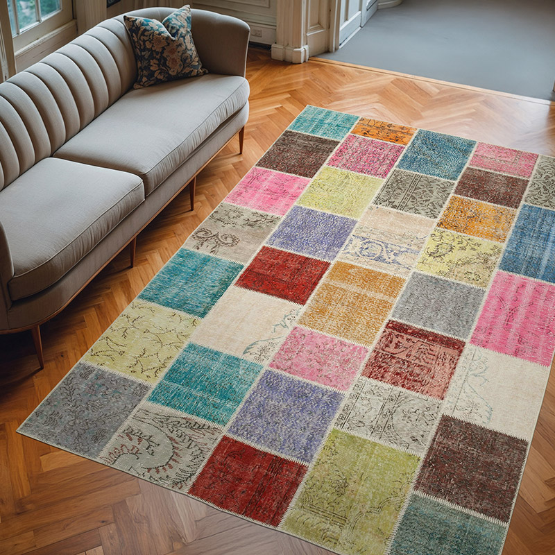 Patchwork Hand-Knotted Turkish Rug - 6' 10" x 9' 10" (82" x 118") - K0064089