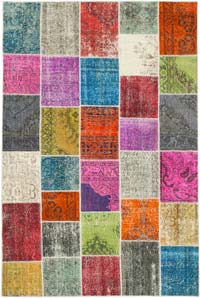 Patchwork Hand-Knotted Turkish Rug - 6' 8" x 9' 10" (80" x 118")